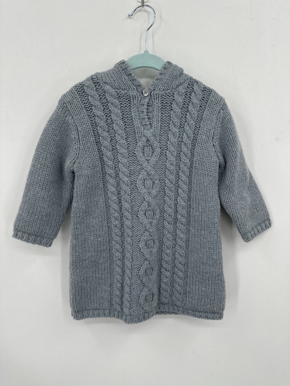 Bonpoint Baby Gray Hooded Alpaca Cable Knit dress Soft lined 18 Months